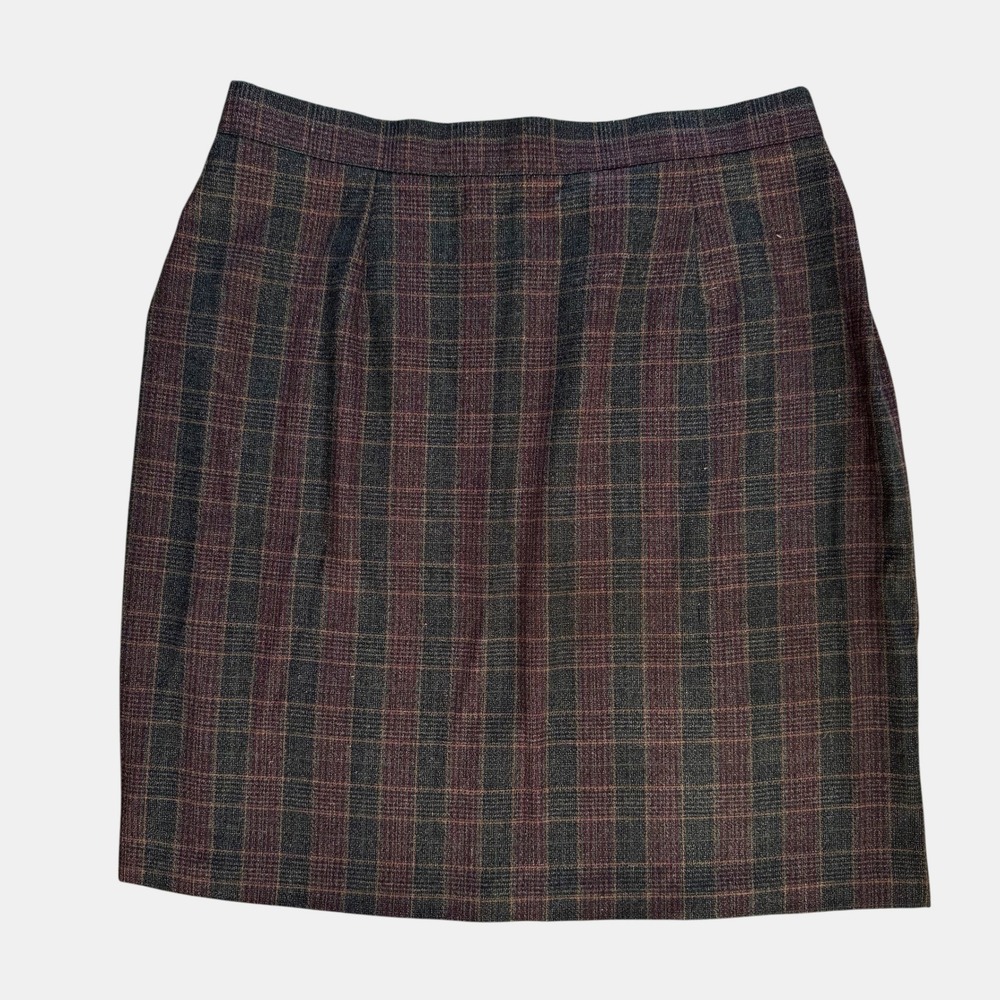 NYCC Vintage Plaid Pencil Skirt Womens Sz‎ 14 16 Gray Dark tartan Preppy 80s 90s